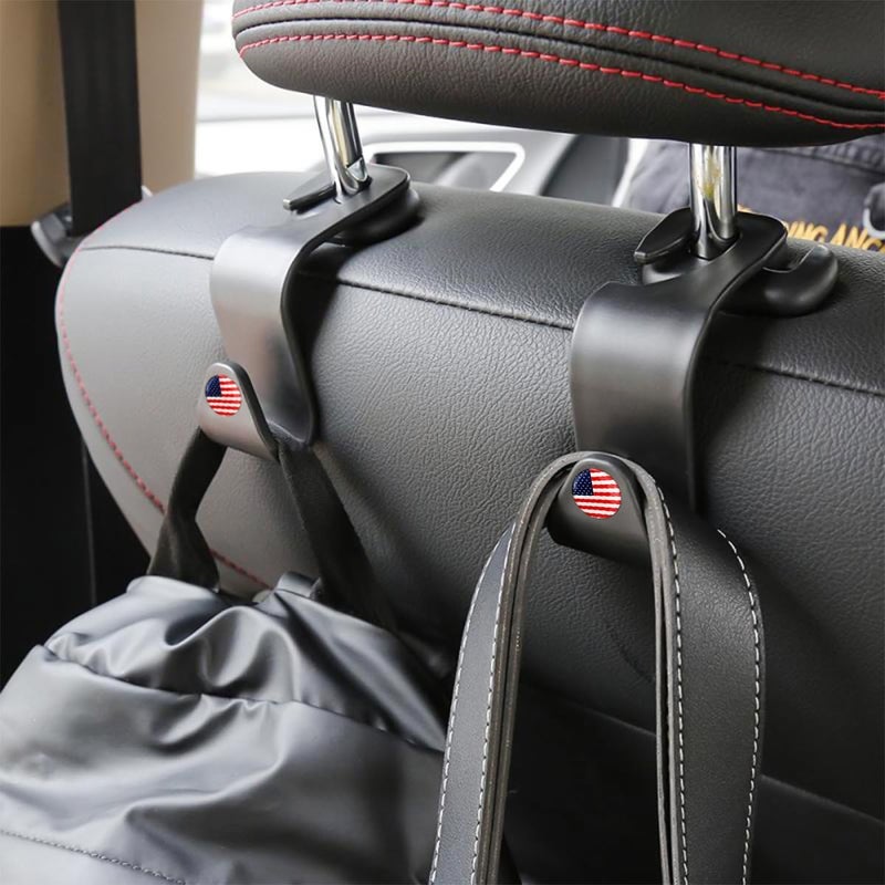 Hanemia 4PCS Car Seat Headrest Hooks, Auto Back Seat Hanger Holder, Durable Stylish Vehicle Organizer Universal Car Interior Accessories, Storage Hooks for Purses, Bags, Clothes, Hats (Black/Red Flag) - Image 5